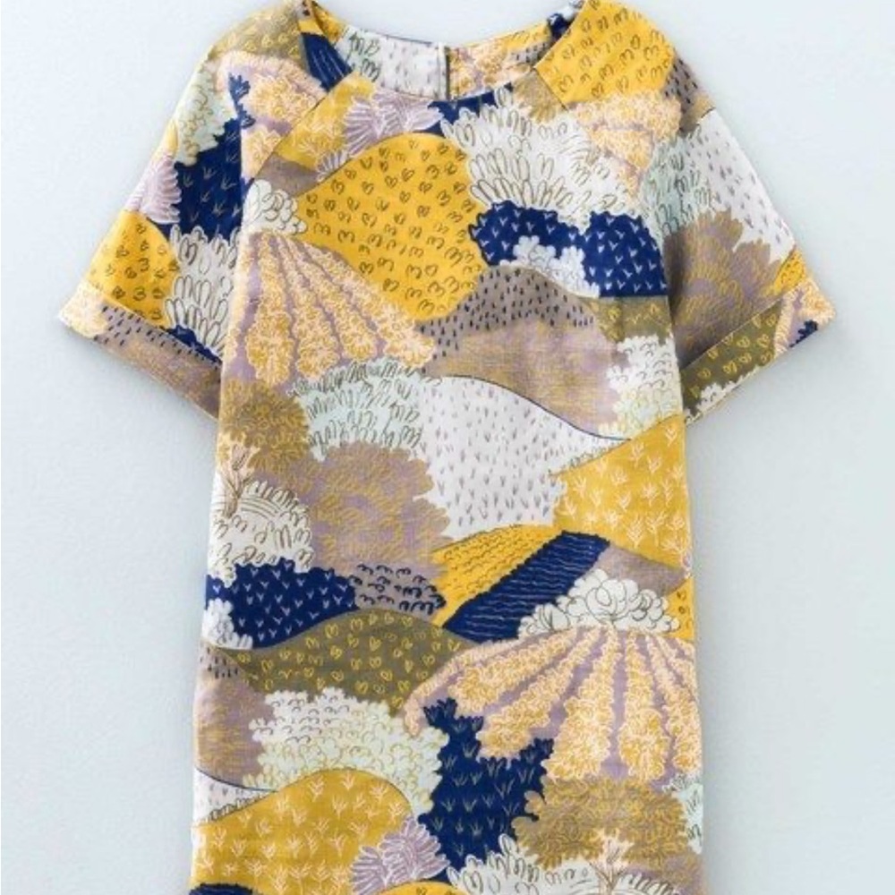 Boden linen Japanese patterned Yellow and Blue Dress